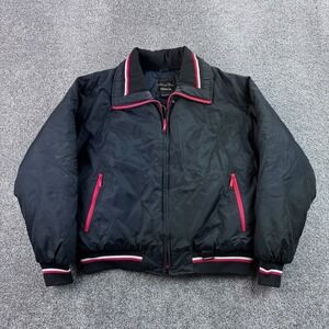 Vintage Yamaha Snowmobile Jacket Mens XL Black Nylon Puffer Moto Bomber